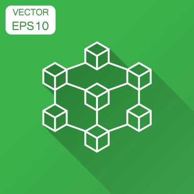 Blockchain teknoloji vektör simge düz tarzı. Şifreleme küp blok illüstrasyon uzun gölge ile. Blockchain algoritma kavramı.