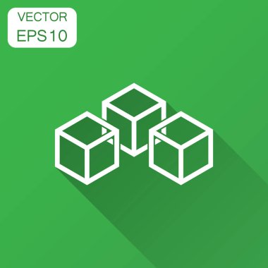 Blockchain teknoloji vektör simge düz tarzı. Şifreleme küp blok illüstrasyon uzun gölge ile. Blockchain algoritma kavramı.