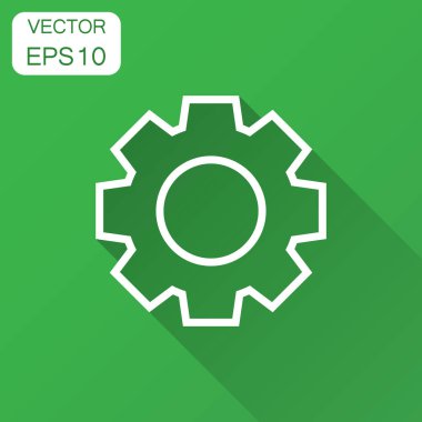Vites düz stil vektör simgesi. COG wheel illüstrasyon uzun gölge ile. Gearwheel karikatür iş kavramı.