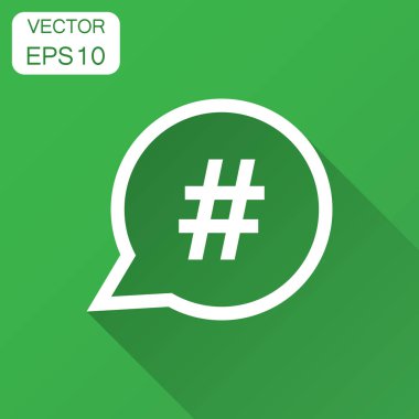 Düz stil hashtag vektör simgesi. Sosyal medya pazarlama ile uzun gölge illüstrasyon. Hashtag ağ kavramı.