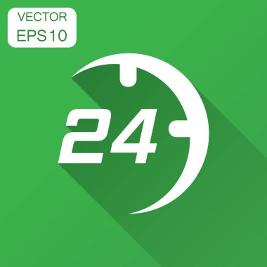 Teknik Destek 24/7 düz stil vektör simgesi. Telefon saat yardım illüstrasyon uzun gölge ile. Bilgisayar servis destek kavramı.