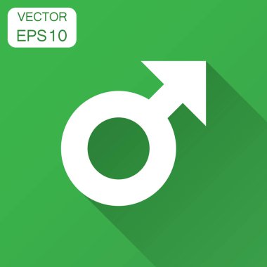 Düz stil erkek seks sembolü vektör simgesi. Erkekler uzun gölge illüstrasyon cinsiyet. Çocuk erkeksi iş kavramı.