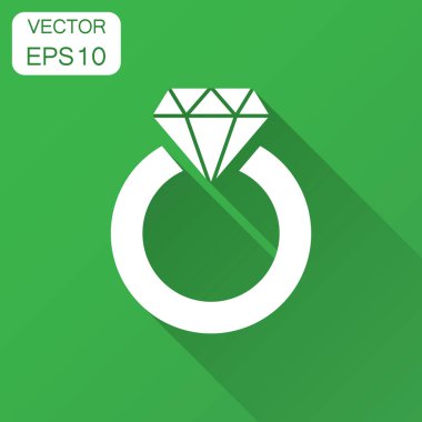 Elmas vektör simgesi düz tarzı ile halka. Altın takı halka illüstrasyon uzun gölge ile. Nişan iş kavramı.