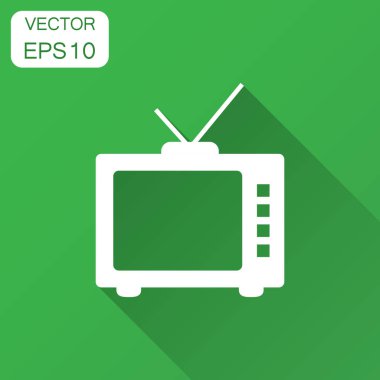 Retro tv ekran vektör simgesi düz tarzı. Eski televizyon illüstrasyon uzun gölge ile. TV ekran iş kavramı.