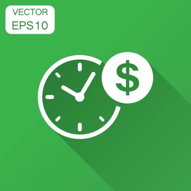 İş ve Finans Yönetimi simgesini düz tarzı. Zaman uzun gölge ile para ilişkindir. Mali strateji iş kavramı.