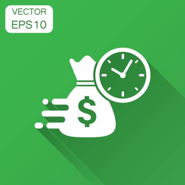 İş ve Finans Yönetimi simgesini düz tarzı. Zaman uzun gölge ile para ilişkindir. Mali strateji iş kavramı.