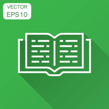 Düz stil açık kitap simgesini. Metin kitap Illustration uzun gölge ile. Eğitim Kütüphane iş kavramı.