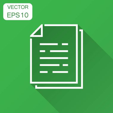 Düz stil belge kağıt simgesi. Koşulları ile uzun gölge illüstrasyon levha. Belge analytics iş kavramı.