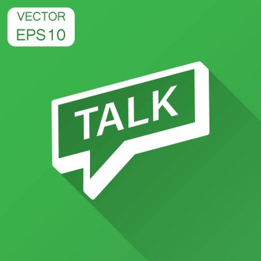 Talk simgesinin düz tarzı. Konuşma balonu illüstrasyon uzun gölge ile. Talk sohbet iş kavramı.