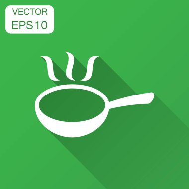 Düz stil kızartma tavası simgesini. Pişirme pan illüstrasyon uzun gölge ile. Tavada mutfak ekipman iş kavramı.