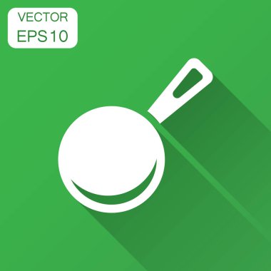 Düz stil kızartma tavası simgesini. Pişirme pan illüstrasyon uzun gölge ile. Tavada mutfak ekipman iş kavramı.