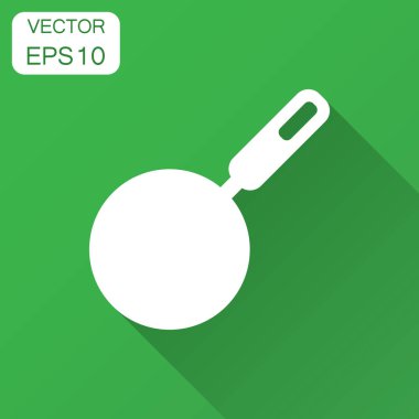 Düz stil kızartma tavası simgesini. Pişirme pan illüstrasyon uzun gölge ile. Tavada mutfak ekipman iş kavramı.