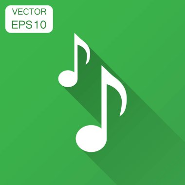 Müzik not simgesini düz stil. Ses medya illüstrasyon uzun gölge ile. Sesli Not iş kavramı.
