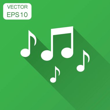 Müzik not simgesini düz stil. Ses medya illüstrasyon uzun gölge ile. Sesli Not iş kavramı.