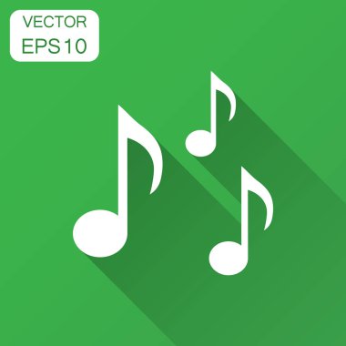 Müzik not simgesini düz stil. Ses medya illüstrasyon uzun gölge ile. Sesli Not iş kavramı.