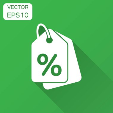 Alışveriş bir ses etiketi simgesi düz stil içinde indirim. İndirim kupon yüzdesi illüstrasyon uzun gölge ile. Dükkanı rozet iş kavramı.