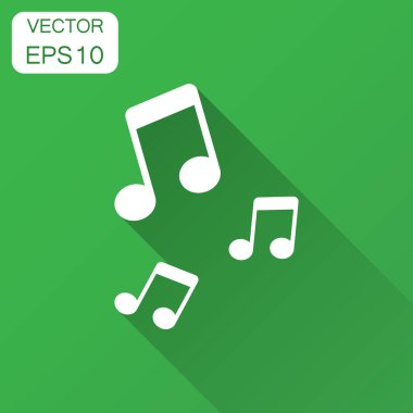 Müzik not simgesini düz stil. Ses medya illüstrasyon uzun gölge ile. Sesli Not iş kavramı.