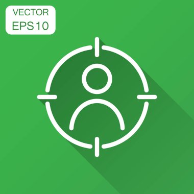 Hedef kitleye simgesini düz stil. Pazarlama hedef strateji illüstrasyon uzun gölge ile. İnsanlar iş kavramı üzerinde amacı.