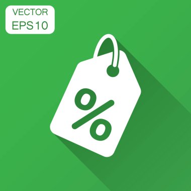 Alışveriş bir ses etiketi simgesi düz stil içinde indirim. İndirim kupon yüzdesi illüstrasyon uzun gölge ile. Dükkanı rozet iş kavramı.