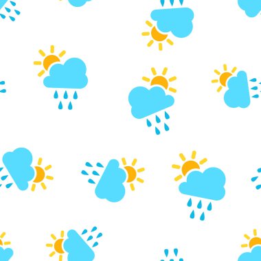 Hava tahmini simgesi Dikişsiz desen arka plan. İş kavramı vektör çizim. Bulutlar sembolü desenli güneş.