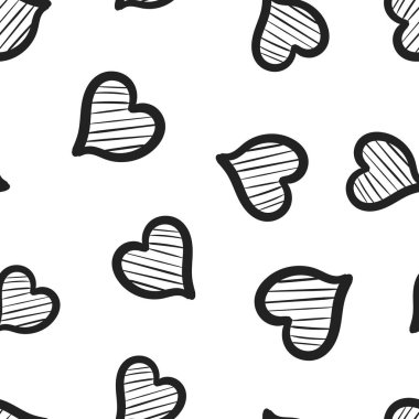 El kalp simgesi Dikişsiz desen arka plan çekilmiş. İş kavramı vektör çizim. Aşk kroki doodle kalp sembol desen.