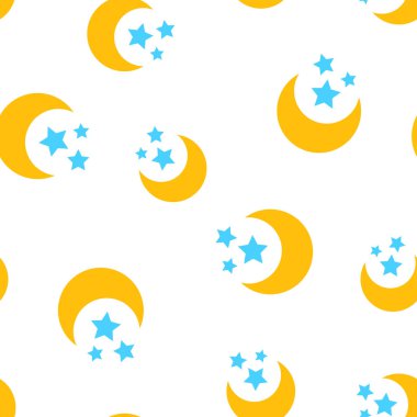 Gece ay ve yıldız simgesini Dikişsiz desen arka plan. İş kavramı vektör çizim. Ay gece sembolü desen.