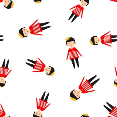 Sevimli kız simgesi Dikişsiz desen arka plan. İş kavramı vektör çizim. Kadın karakter sembol desen.