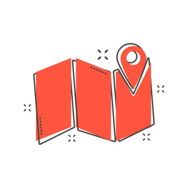 Çizgi film haritası broş simgesi. Konum GPS resimli resim. Hedef levhası sıçrama iş konsepti.