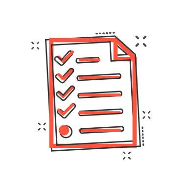 Çizgi film kontrol listesi simgesi. Belge resimleme resimlerini kontrol et. Grafik çizelgesi sıçrama işi kavramı.