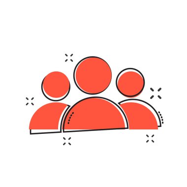 Çizgi roman tarzı çizgi film insanlar simgesi. İnsanlar illüstrasyon piktogram. Kullanıcıların kişi işareti sıçrama iş kavramı.