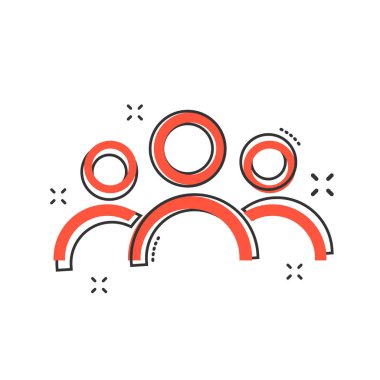 Çizgi roman tarzı çizgi film insanlar simgesi. İnsanlar illüstrasyon piktogram. Kullanıcıların kişi işareti sıçrama iş kavramı.