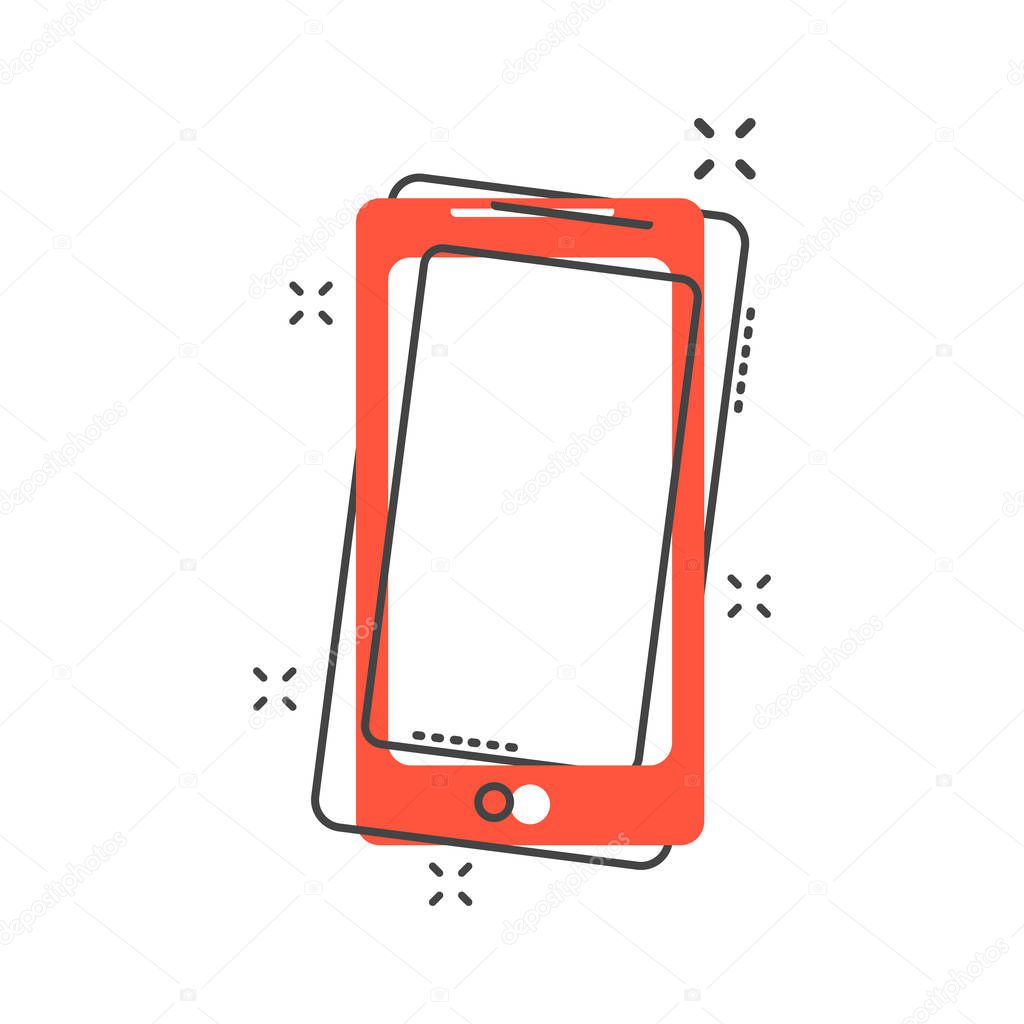 Cartoon smartphone icon in comic style. Mobile phone illustration pictogram. Smartphone splash business concept.