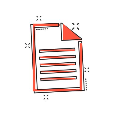 Çizgi roman tarzında vektör karikatür simgesi. Kağıt sayfa işareti resimli resim. Not iş sıçrama etkisi konsepti.