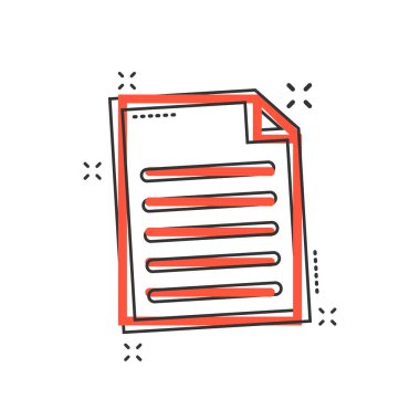 Çizgi roman tarzında vektör karikatür simgesi. Kağıt sayfa işareti resimli resim. Not iş sıçrama etkisi konsepti.