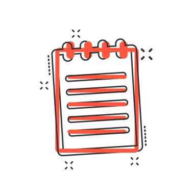 Çizgi roman tarzında vektör karikatür simgesi. Kağıt sayfa işareti resimli resim. Not iş sıçrama etkisi konsepti.