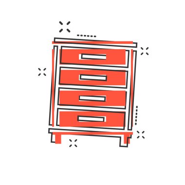 Çizgi roman tarzında vektör karikatür ikonu. Mobilya tabelası resimli resim. Dolap işi sıçrama etkisi konsepti.