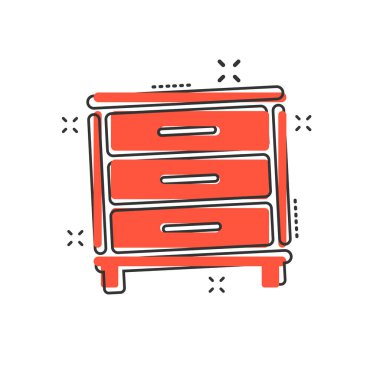 Çizgi roman tarzında vektör karikatür ikonu. Mobilya tabelası resimli resim. Dolap işi sıçrama etkisi konsepti.
