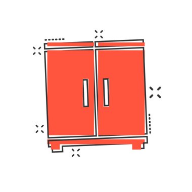 Çizgi roman tarzında vektör karikatür ikonu. Mobilya tabelası resimli resim. Dolap işi sıçrama etkisi konsepti.