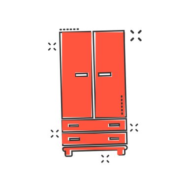 Çizgi roman tarzında vektör karikatür ikonu. Mobilya tabelası resimli resim. Dolap işi sıçrama etkisi konsepti.