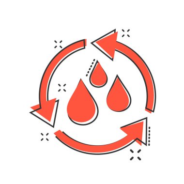 Vektör karikatür su döngüsü ikonu komik bir tarzda. Geri dönüşüm işareti resimli çizim. Ekoloji sektörü sıçrama etkisi kavramı.