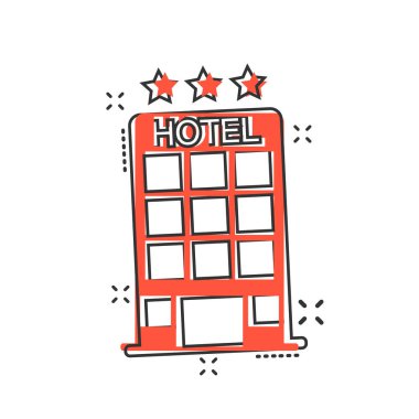 Vektör karikatür otel ikonu. Kule işareti resimli resim. Otel dairesi su sıçratma etkisi konsepti.