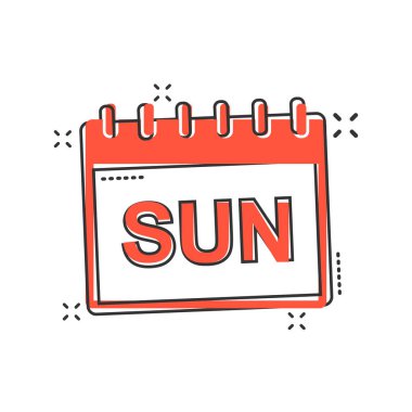 Vektör karikatür pazar takvim sayfası simgesi çizgi roman tarzında. Takvim işareti resimli resim. Pazar gündemi iş sıçrama etkisi kavramı.