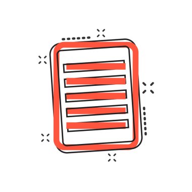 Çizgi roman tarzında vektör karikatür simgesi. Not işareti resimli resim. Not defteri iş sıçrama efekti kavramı.