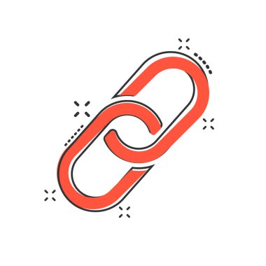 Çizgi roman şeklinde vektör karikatür zinciri simgesi. Bağlantı işareti resimli resim. Zincir işi sıçrama etkisi konsepti.