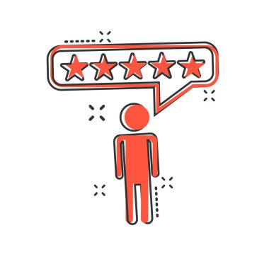 Vektör karikatür müşteri değerlendirmeleri, kullanıcı geribildirim simgesi. Derecelendirme işareti resimtogramı. Yıldızlar işletme sıçrama etkisi kavramı derecelendiriyor.