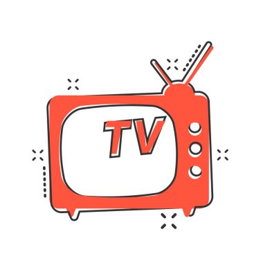 Çizgi roman tarzında vektör çizgi film ikonu. Televizyon işareti resimli resim. Televizyon işi sıçrama etkisi konsepti.