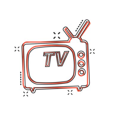 Çizgi roman tarzında vektör çizgi film ikonu. Televizyon işareti resimli resim. Televizyon işi sıçrama etkisi konsepti.