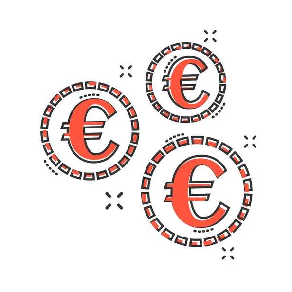 Bande Dessinée Vectorielle Icône Pièces Euros Dans Style Comique Pictogramme — Image vectorielle