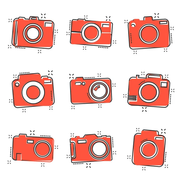 Vector Cartoon Photo Camera Set Icon Comic Style Photographer Cam — Stock Vector