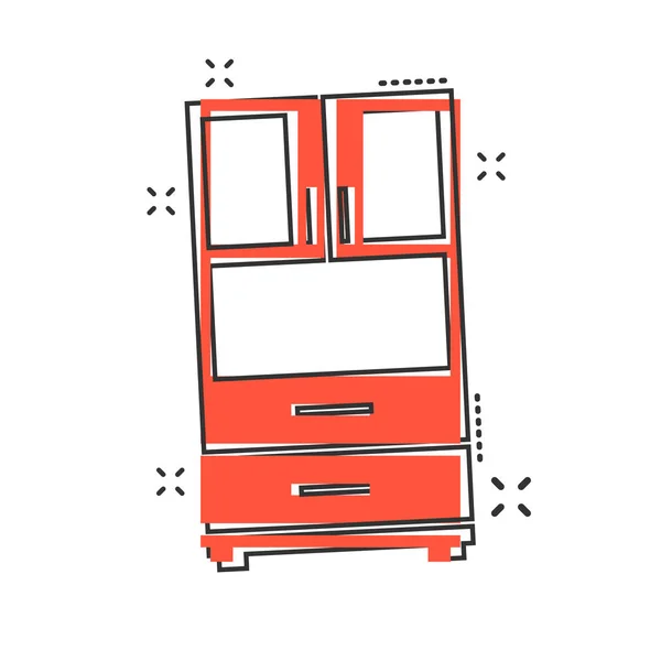 コミックスタイルでベクトル漫画の食器棚のアイコン 家具サインイラストピクトグラム 内閣事業スプラッシュ効果構想 — ストックベクタ